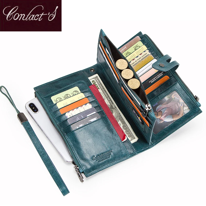 

Fashion Ladies Genuine Leather Wallet Coin Zipper Purse Wallet Strap Clutch Bag With Phone Holder Card Slots Passport Cover