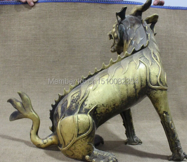 18 &quotКитайский 100% чистый Бронзовый зверь kylin Chi lin Единорог Qilin статуя льва|lion