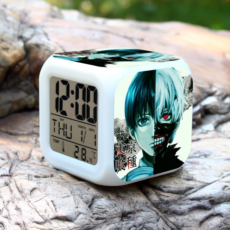 SAINTGI Alarm Clock Colorful Tokyo Ghoul Action Figure PVC 8cm Anime Calendar Thermometer Digital Led Birthday Gifts Light |
