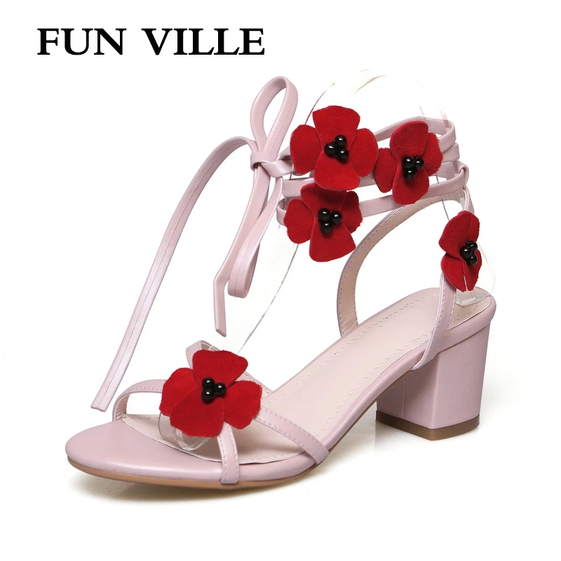 

FUN VILLE 2019 New Fashion Summer Sandals Women Sandals Genuine Leather High Heels shoes women Party shoes Open Toe Ladies shoes