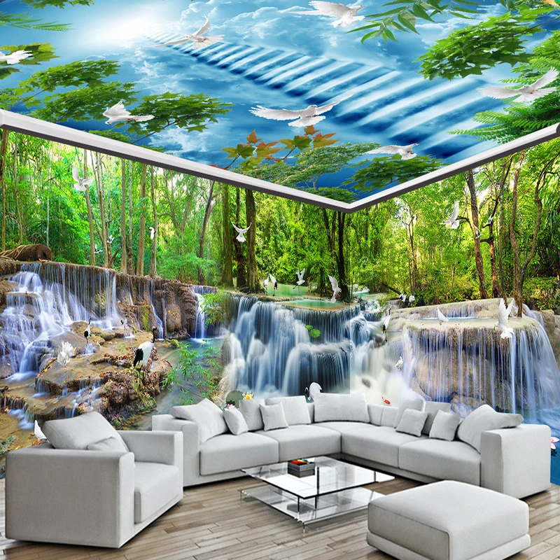 

HD Waterfall Forest Crane Dove Nature Landscape Mural Wallpaper Full House Background Wall Photo Murals Papel De Parede 3D Sala
