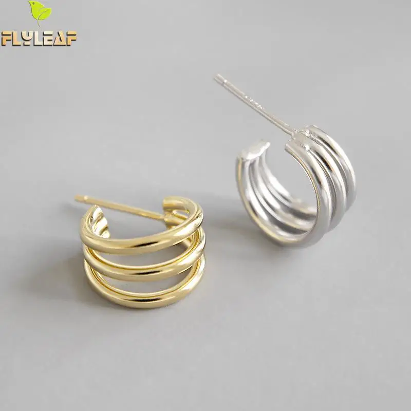 Женские многослойные серьги Flyleaf золотистые гвоздики из стерлингового серебра