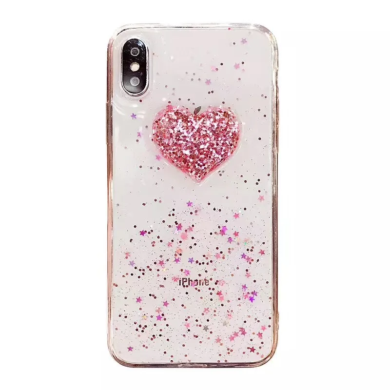 Ultra-thin transparent Heart-shaped tpu phone Case for iphone6 6s 7 8plus Glitter Cover iPhoneX |