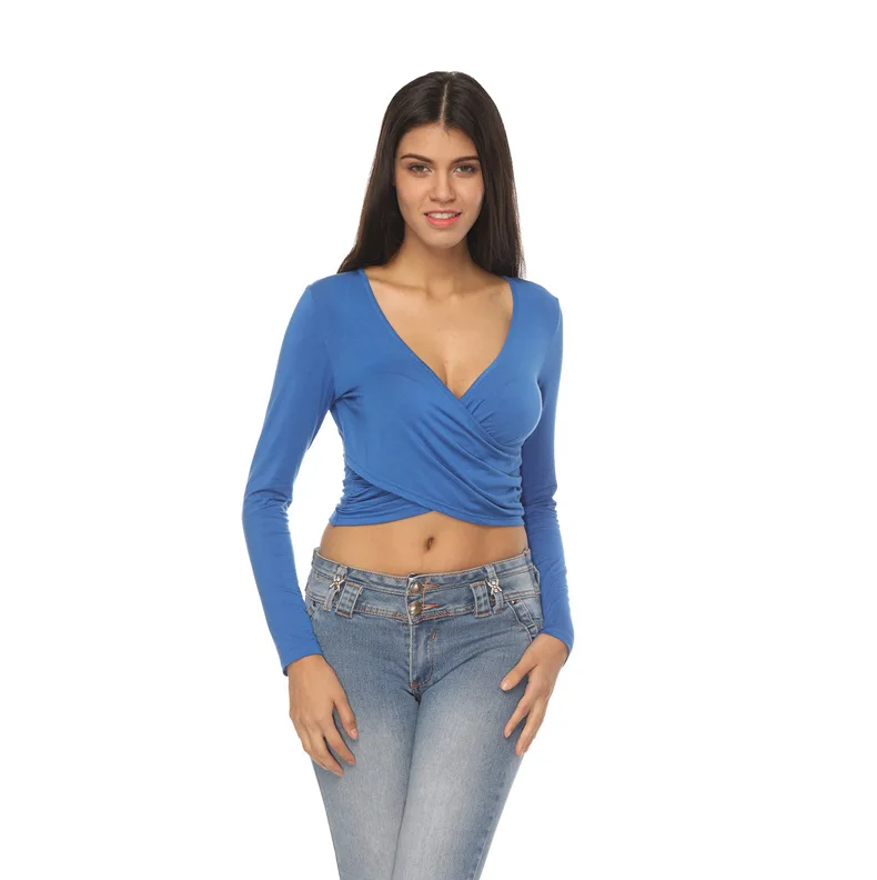 Футболка женская с длинным рукавом и треугольным вырезом | Женская одежда