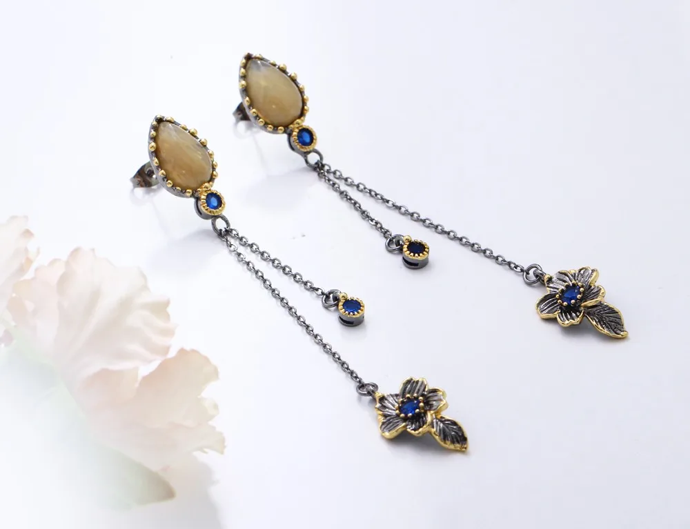 97mm long chain beautiful drop earring Lt yellow stones blue color crystal female Jewelry& Accessories earrings for women