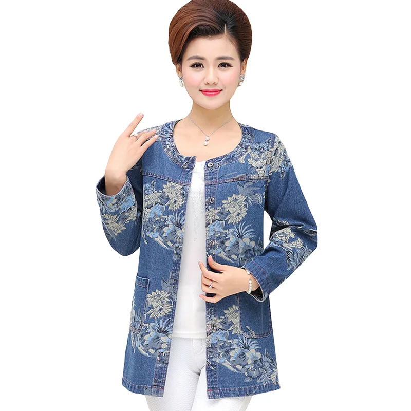 Женская джинсовая куртка больших размеров для среднего возраста хлопковое