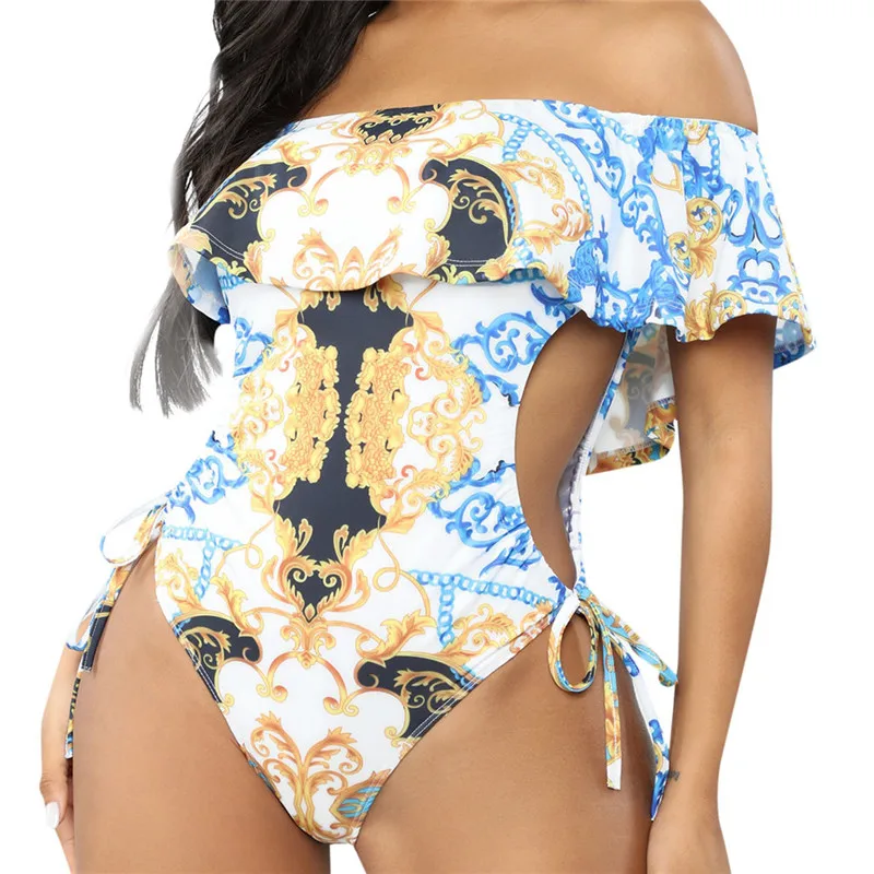 Женский сексуальный купальник размера плюс с градиентным принтом из двух частей