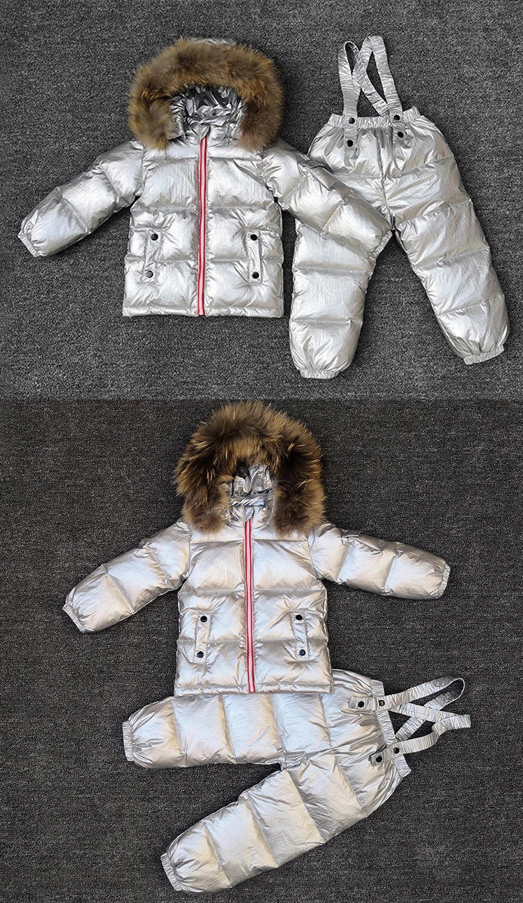 Winter Boys Clothing Sets Fur Down Jackets Overalls Girls Snow Suits Waterproof Sport Children Outfits 2 PCS Ski Suits