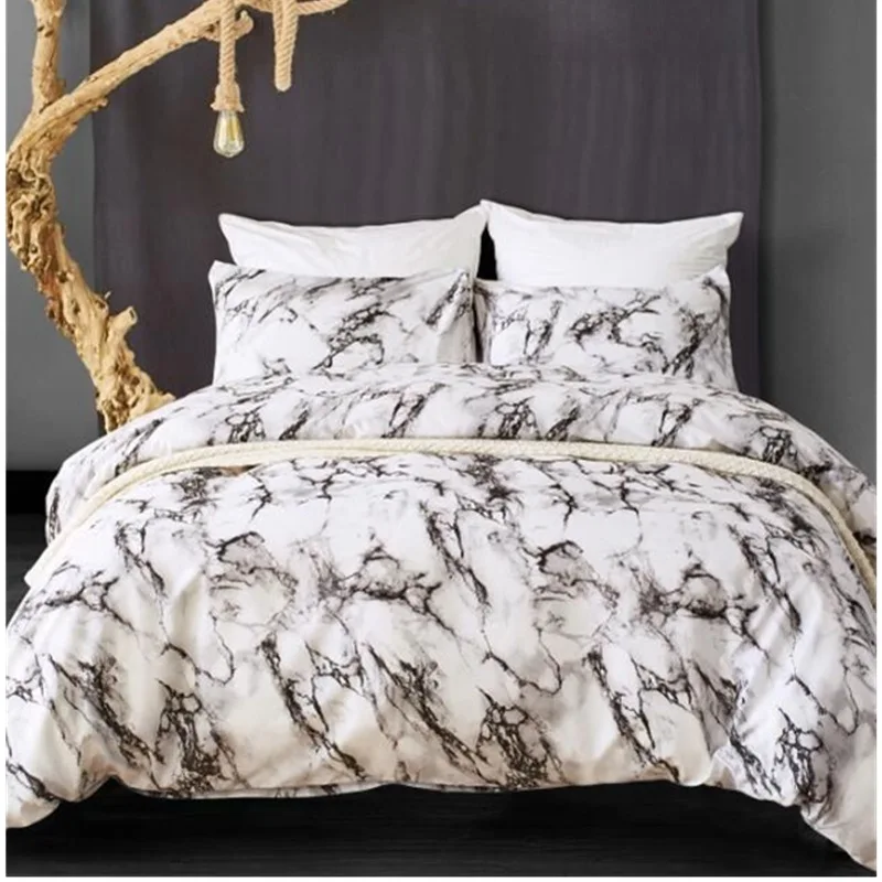 

Hot Bedding Marble Pattern Vegan Quilt Cover Sheets Three Sets Comforter Bedding Sets full Size bed set Duvet Set