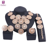 big dubai gold color crystal jewelry sets for women flower necklace set african beads jewelry set nigerian wedding gift