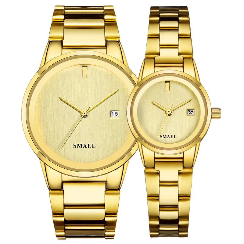 AllGold SMAEL, часы, предложение, набор, пара, роскошные, классические, нержавеющая сталь, часы, великолепные, Гент леди, 9004, водонепроницаемые, модные часы, набор - Цвет: AllGold