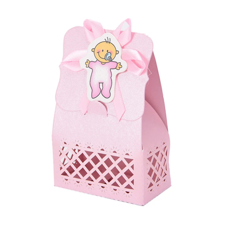 pink baby 12 шт. розовый синий милый утка нагрудник медведь лазерная резка конфет бумажная коробка крещение Baby Shower Конфеты Подарочная коробка сладкий день рождения питания - Цвет: pink baby
