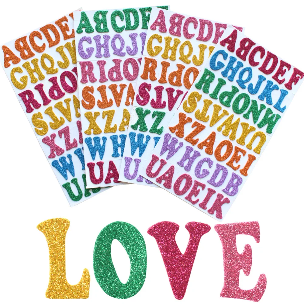 Наклейки букв из блестящей пены для детей, скрапбукинга, домашнего и вечернего декора, самодельных украшений.