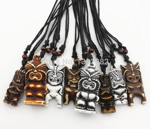 Смешанные партии 8 шт маори/Гавайский стиль имитация кости резные TIKI человек Бог Подвески ожерелье подарок YN424
