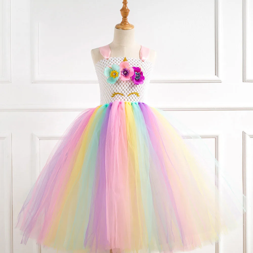 

Anime Beauty Unicorn Princess Costume Tutu Dress for Girls Flower Rainbow Princess Skirt Cosplay Halloween Pony Cosplay for Kids
