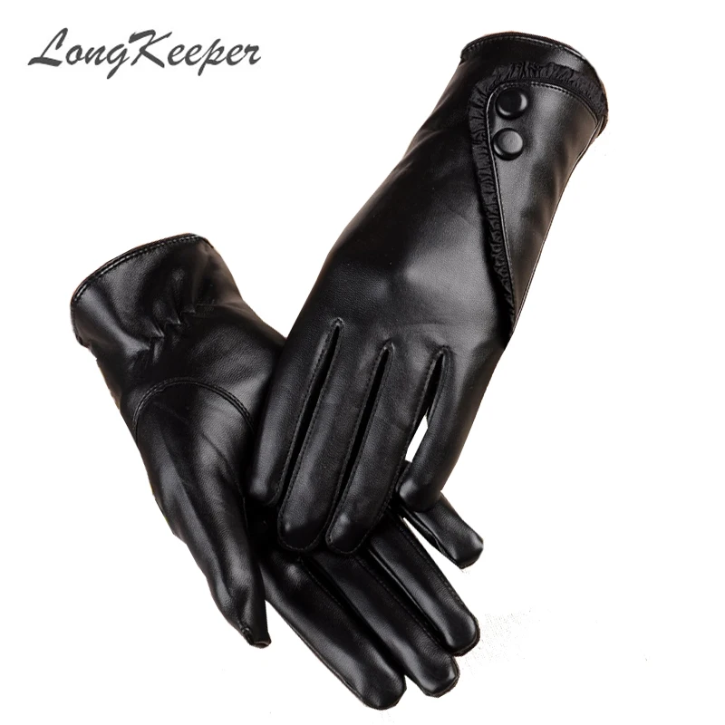Женские перчатки из искусственной кожи LongKeeper, теплые зимние варежки с сенсорным экраном, перчатки в европейском стиле