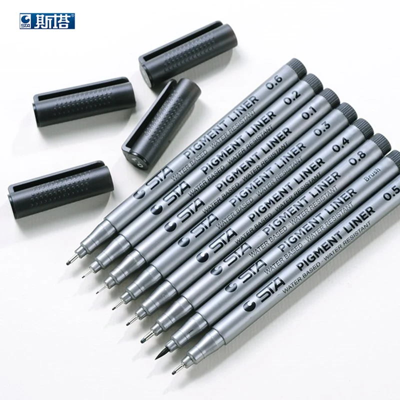 

STA 9Pcs/Lot Waterproof Black Micron Sketch Markers Pen Hook Liner Pen for Drawing Manga Comic Brush Pen Art Supplies