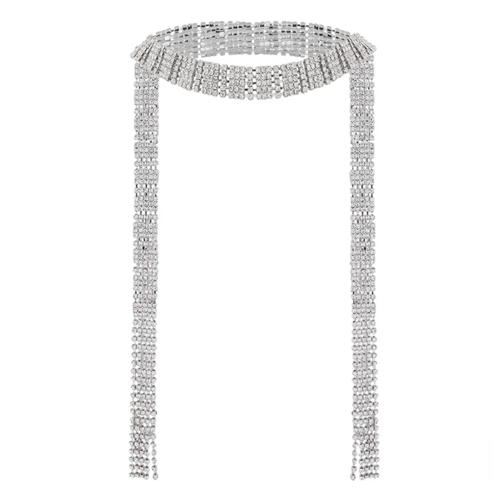 Luxury Full Crystal Choker Collar Necklace Long Tassel Rhinestone Wedding Party Jewelry | Украшения и аксессуары