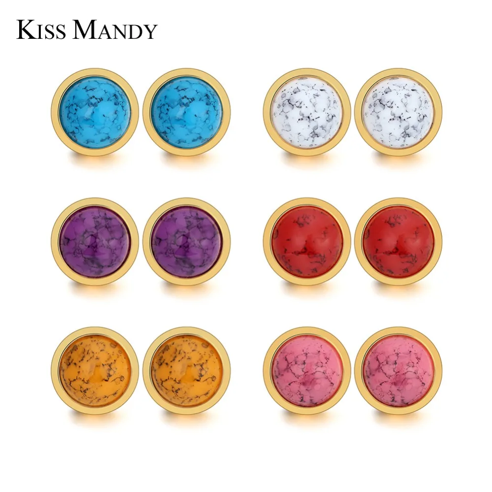 Женские Геометрические серьги гвоздики Kiss Mandy модные бусина 12 мм 6 цветов