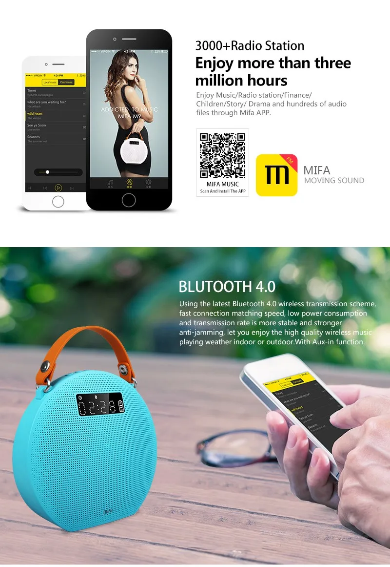 Mifa M9 портативный Bluetooth стерео динамик 4,0 с внешним аккумулятором и светодиодный дисплей домашний кинотеатр вечерние акустические системы 3D стерео