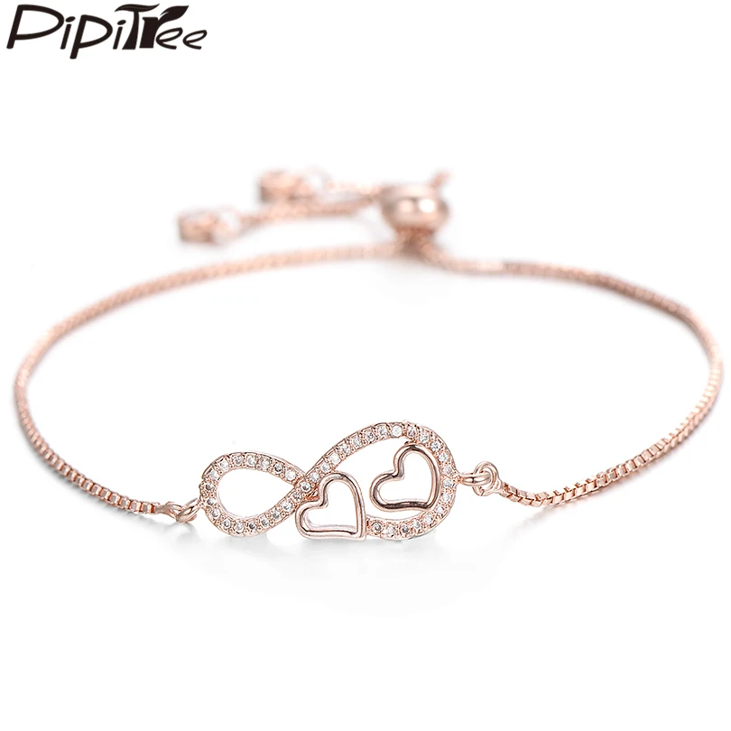 Pipitree романтическое Двойное сердце браслет влюбленных Для женщин Мода Forever Love CZ Бесконечность Браслеты и браслеты ювелирные изделия