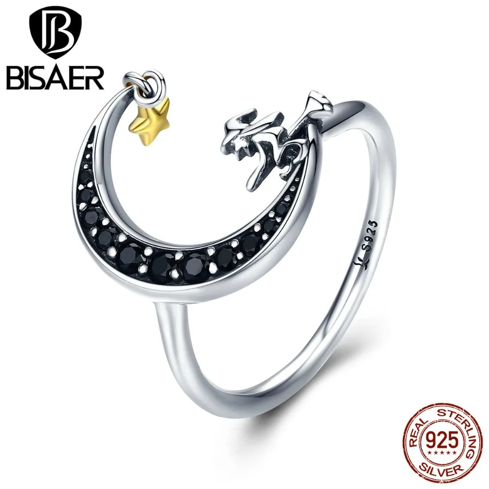 Настоящее серебро 925 пробы, Волшебная ведьма, черная луна, звезда, висячие кольца на палец для женщин, девушек, Стерлинговое серебро, ювелирные изделия, свадебный подарок