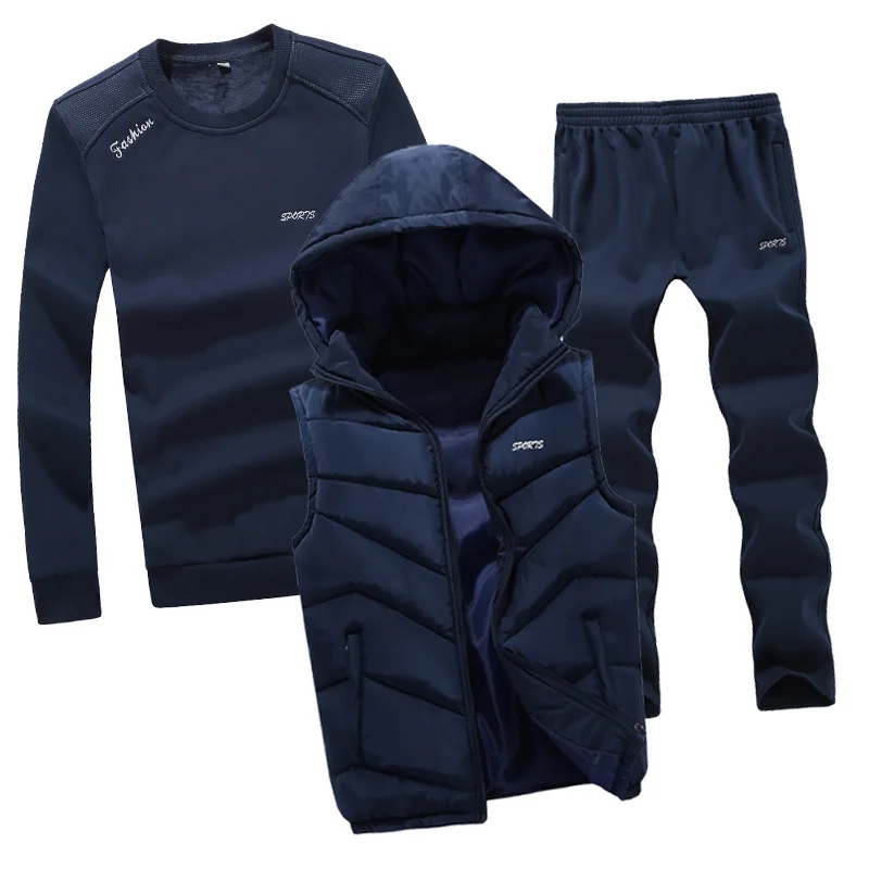 navy blue Rlyaeiz размера плюс 4XL высокое качество Осенняя Спортивная одежда мужские повседневные спортивные костюмы толстовки+ брюки+ жилеты комплект из 3 предметов мужской спортивный костюм - Цвет: navy blue