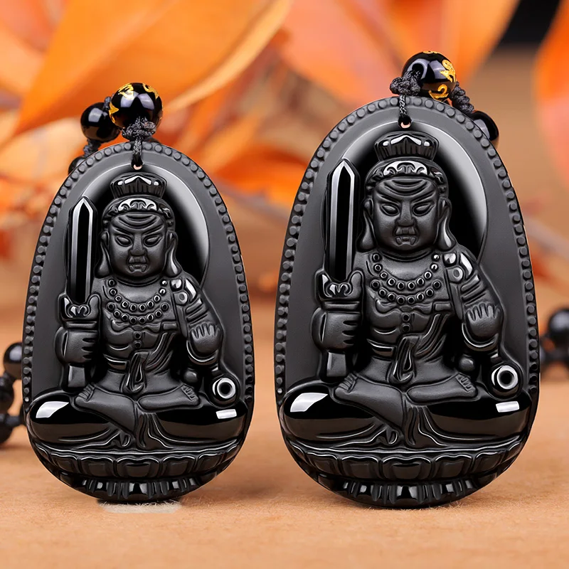 A rooster natural Obsidian does not move Bodhisattva natal Buddha Pendant Necklace Fudo patron of men and women | Украшения и