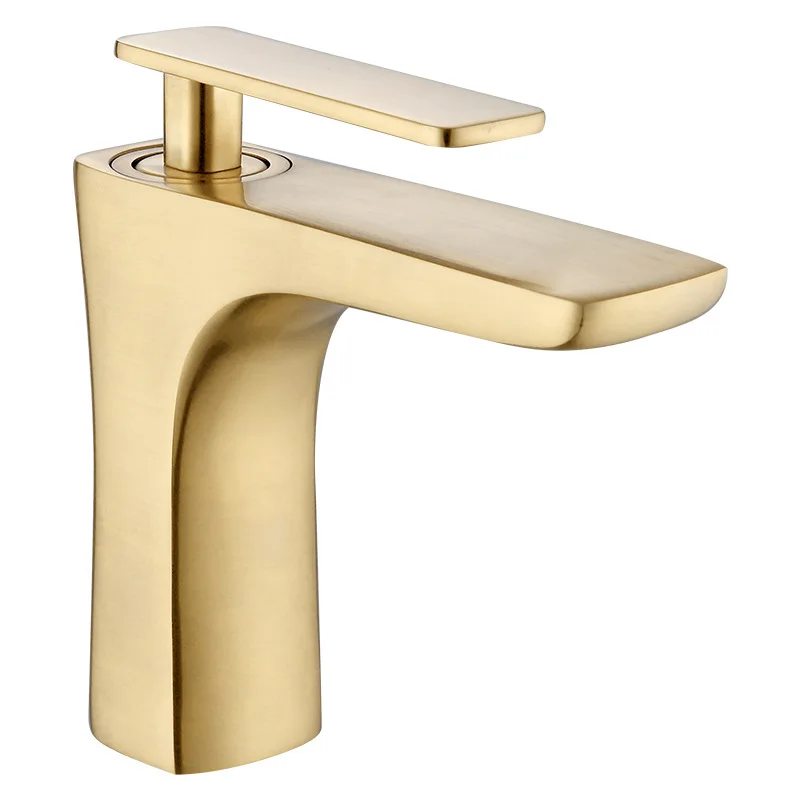 brushed gold short Смеситель для раковины, элегантный матовый золотой кран для ванной комнаты, смеситель для горячей и холодной воды, латунный кран для раковины - Цвет: brushed gold short