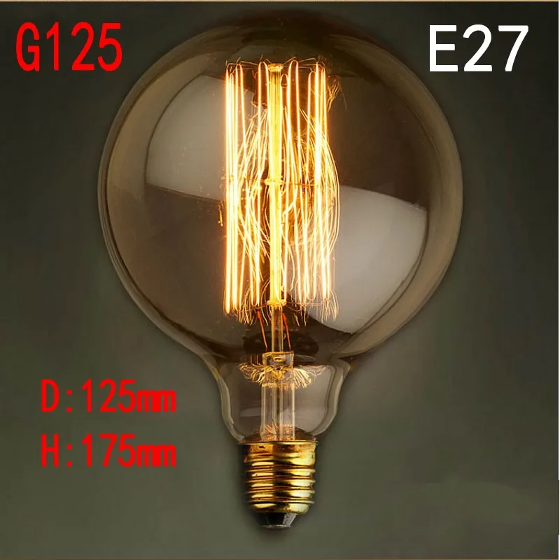 E27 40 Вт Винтаж освещения Вольфрам нити Edison ЛАМПЫ мяч теплый желтый цвет/держатель