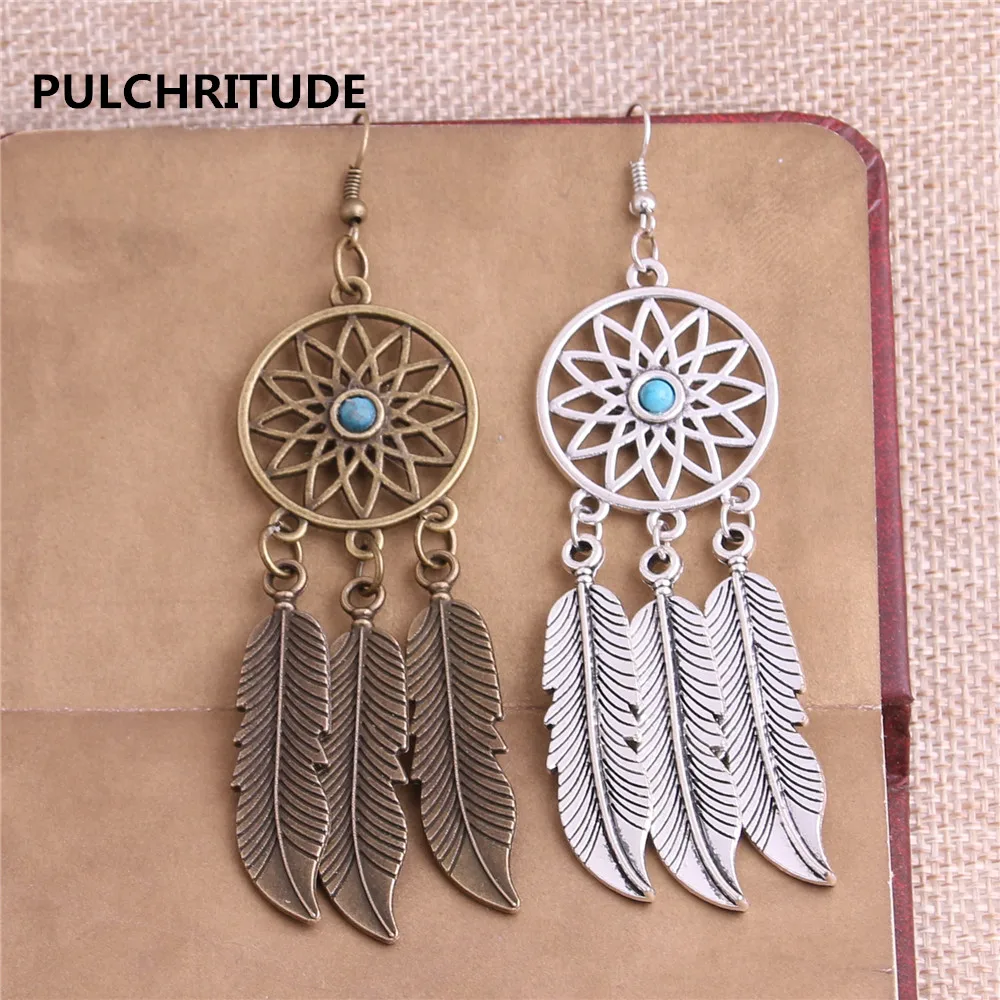 PULCHRITUDE 4 шт. 2 пары металлическая античная бронза серебряное дерево перо Синий