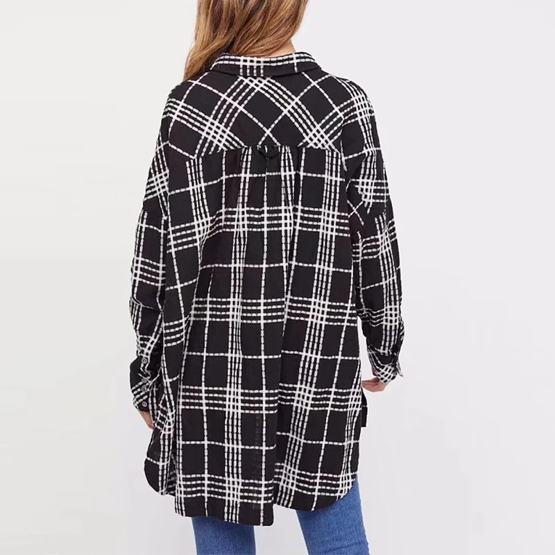 Женские рубашки в клетку Bella Philosophy Длинные свободные винтажные с отложным