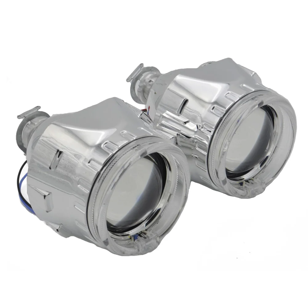 lens with shoruds 2,5 дюймов Биксенон HID объектив проектора с DRL День бег ангельские глазки кожухи 5000 К ксеноновый Комплект Лампы Балласт H1 H4 H7 Фары Автомобиля - Цвет: lens with shoruds