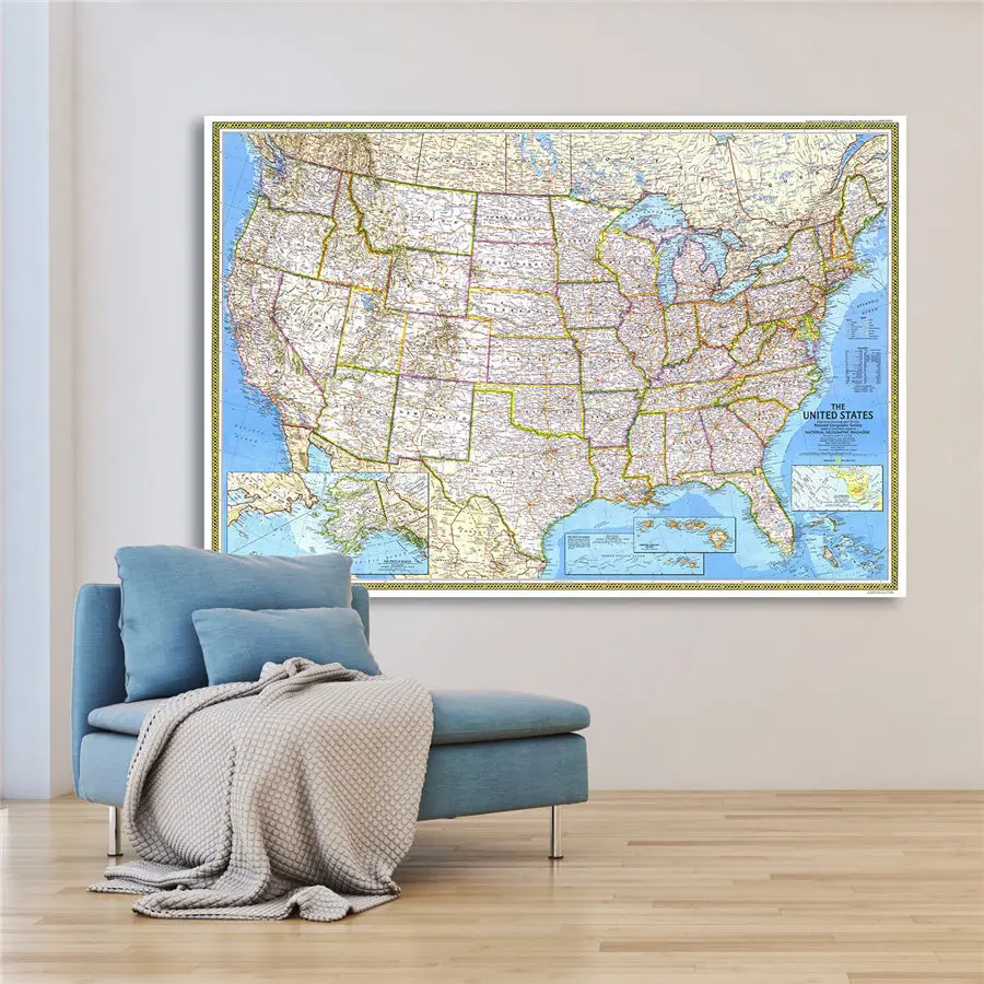 США Federal Land Map Geographic рисунок изысканный дизайн для домашнего декора настенная