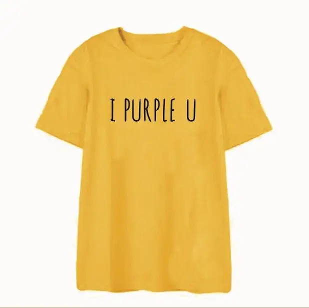 yellow t black words OKOUFEN корейский стиль KPOP уличная I фиолетовая U футболка забавная Милая модная унисекс с буквенным принтом и круглым вырезом Футболка размера плюс - Цвет: yellow t black words