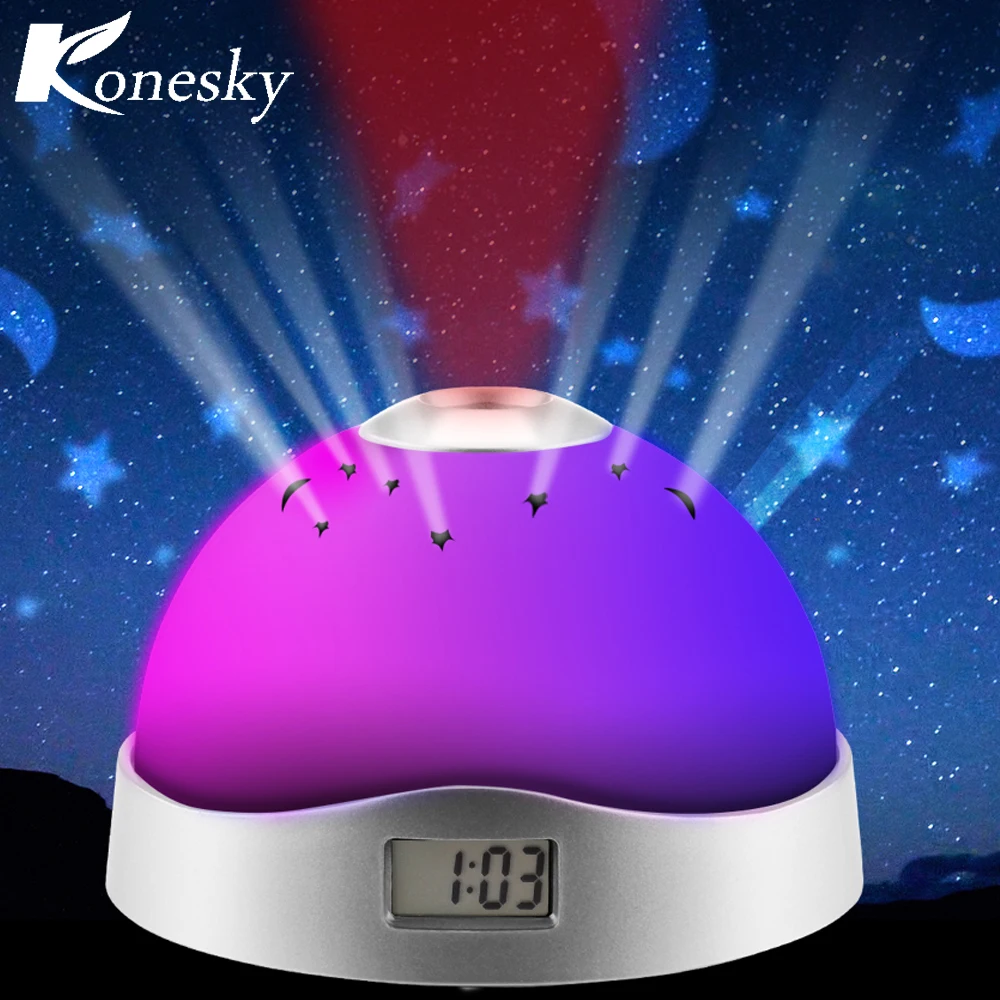 Konesky Красочные звездное небо проекционная лампа ночник Дисплей время детские