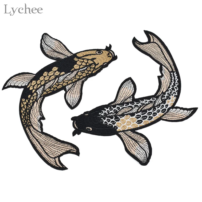 Lychee Life вышитая нашивка с рыбками кои на одежде Мультяшные наклейки для одежды
