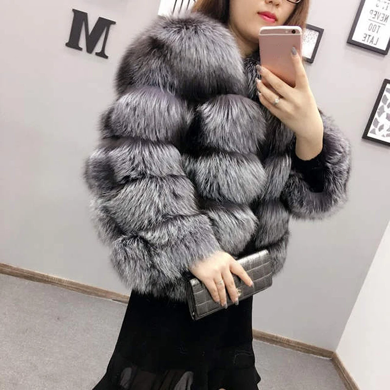Silver Fox Horizontal Long Section Short Fur Ladies Coat Coat Xuan Fox Fox Fur Grass Single-Breasted Slim Women'S Warm Jacket06
