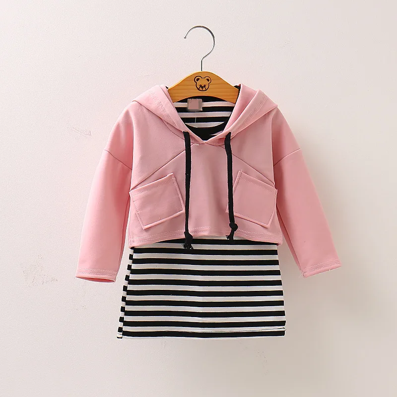 Весеннее платье для девочек BibiCola комплект из 2 предметов в полоску и хлопковый