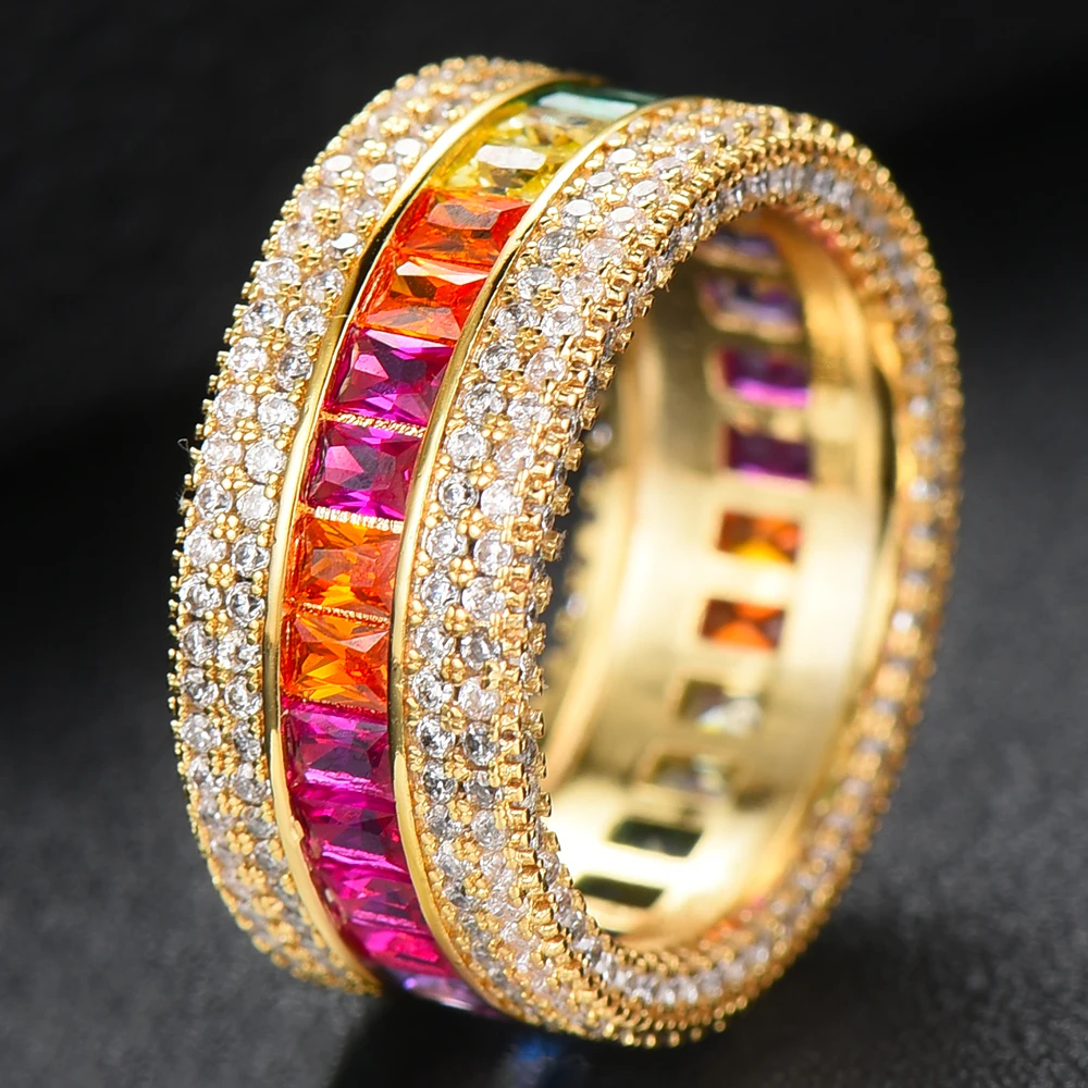

SisCathy New Fashion Jewelry Charms Full Colorful CZ Cubic Zirconia Crystal Women Rings Making Dubai Wedding Engagement Rings