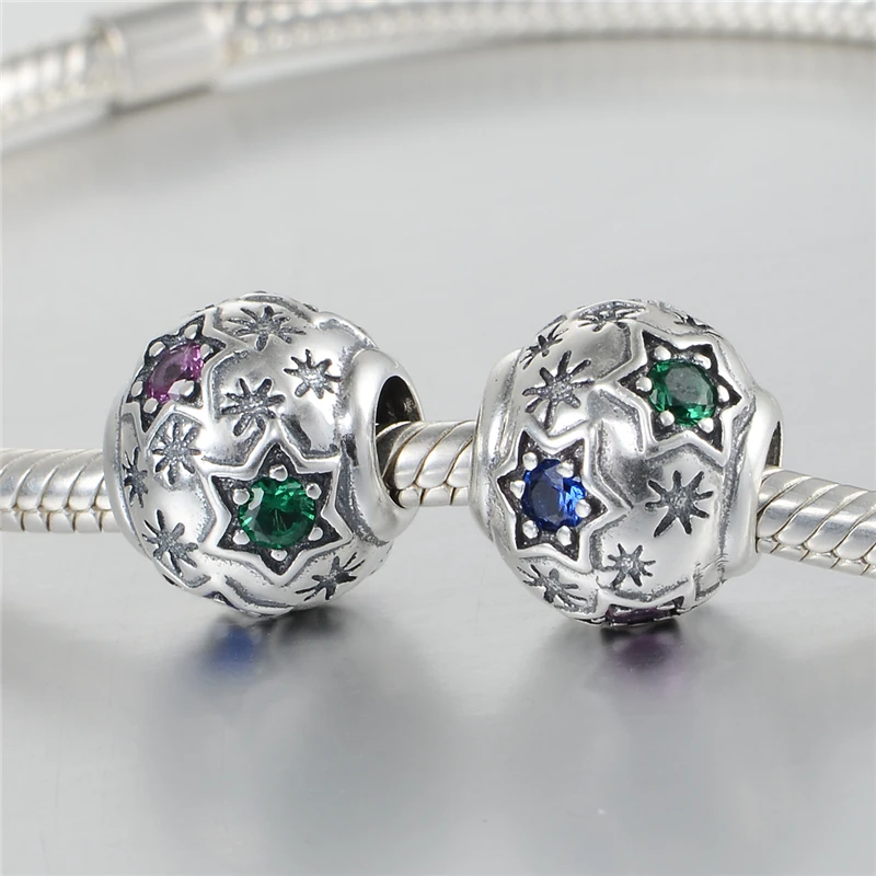 Crystal Stars Clear Cz Paved 925 Sterling Silver Charms Beads Fit Chamilia Pandora Charm Bracelet Jewelry DIY | Украшения и