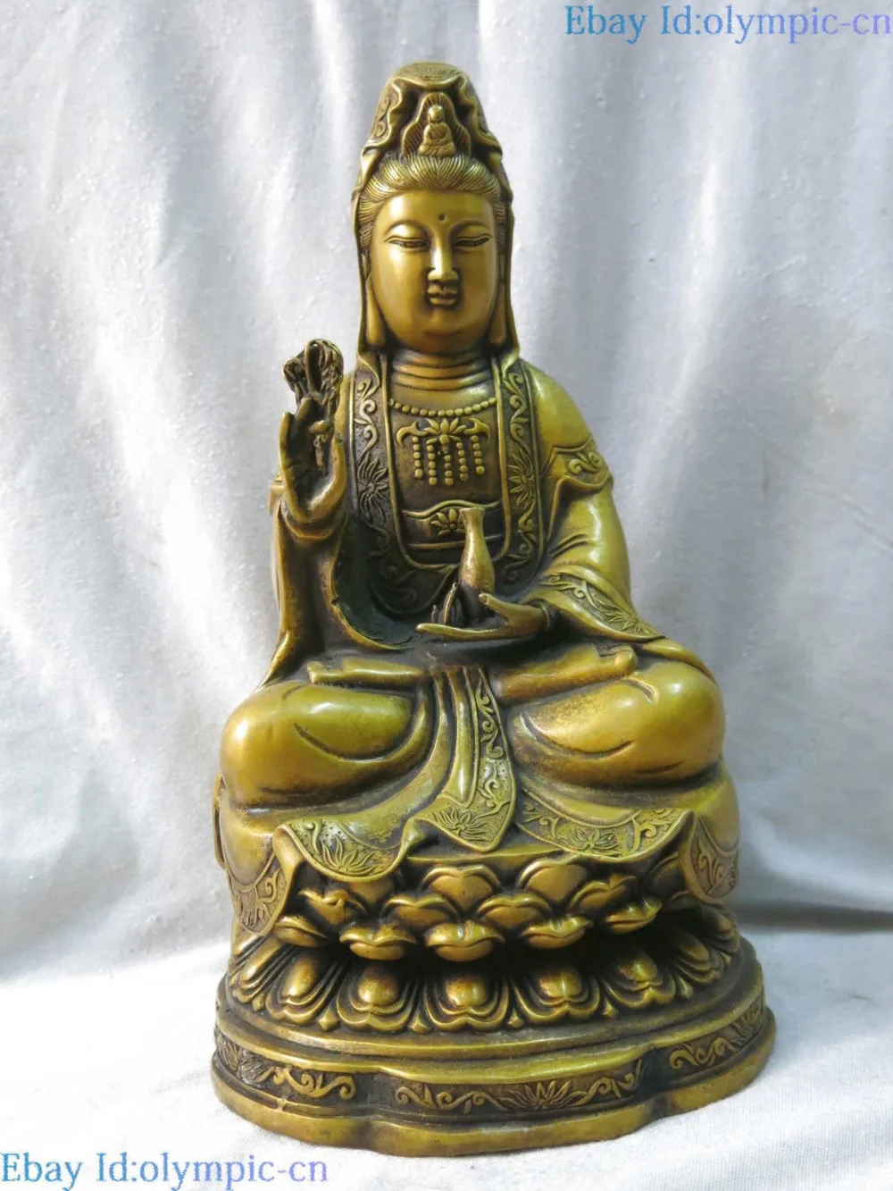 

11" China fine brass copper Avalokitesvara sculpture Kwan-yin buddha Statue