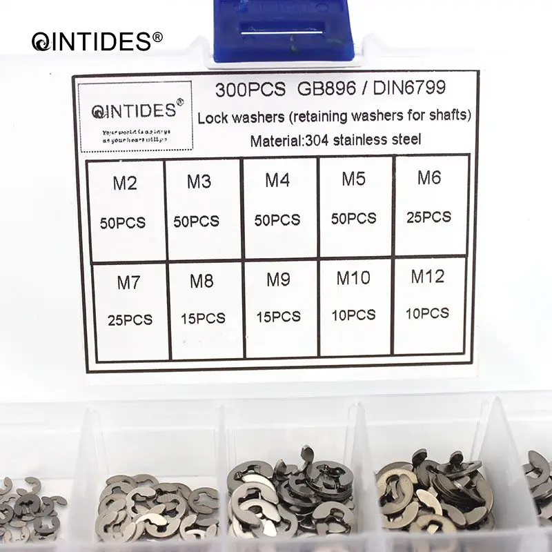 QINTIDES 300 шт M2 M 12 стопорное кольцо Circlip 304 нержавеющая сталь DIN6799/GB896 шайба E тип