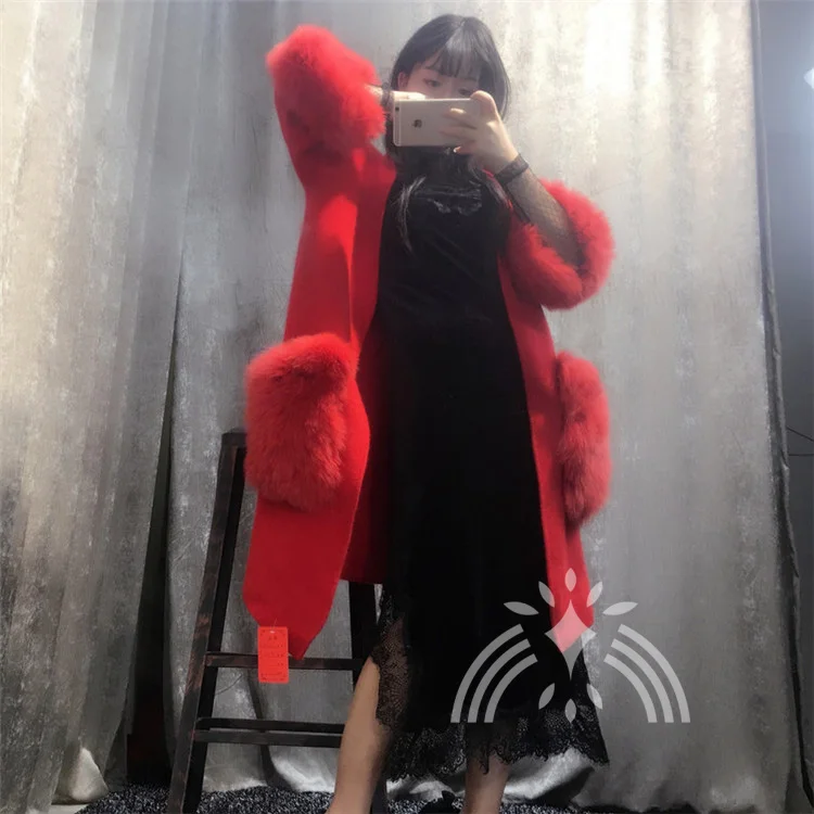 Новый женский вязаный норковый кашемировый свитер с большим карманом из меха