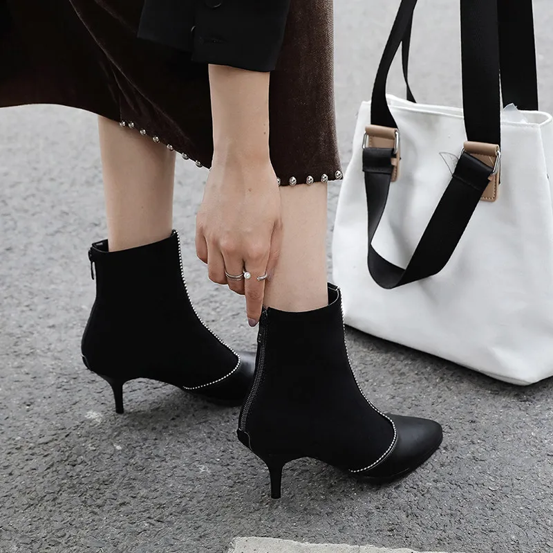 

Smirnova 2020 plus size 48 women ankle boots pointed toe thin high heels boots zipper autumn winter party dress shoes woman