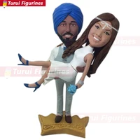 indian groom bride personalized wedding cake topper bobble head clay figurine based on customers photos traditional indian wedd