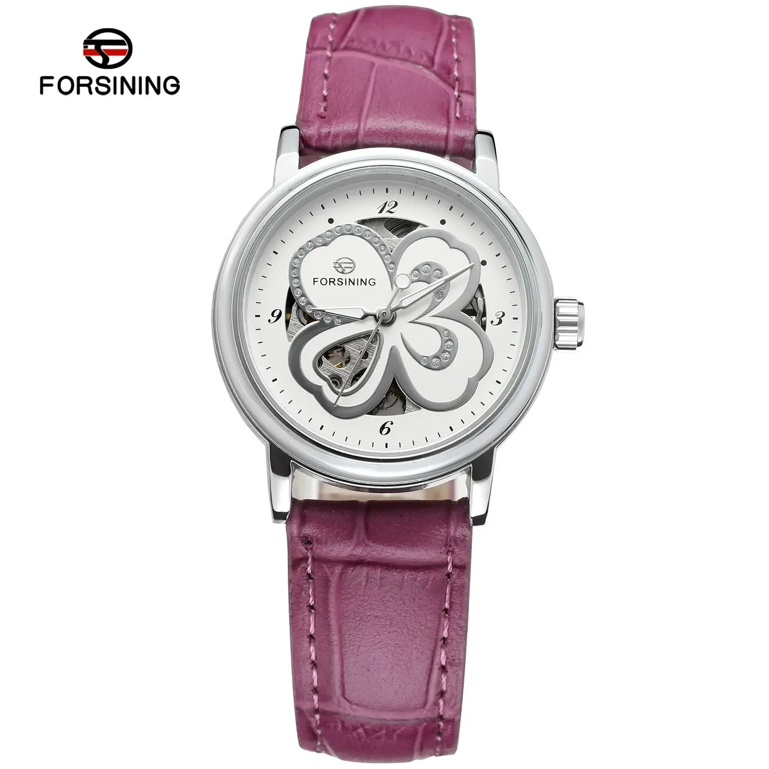 

Forsining Women's Watch Skeleton Transparent Crystal Leather Strap Fashion Casual Brand Wristwatch Multi-color Ladies Watches