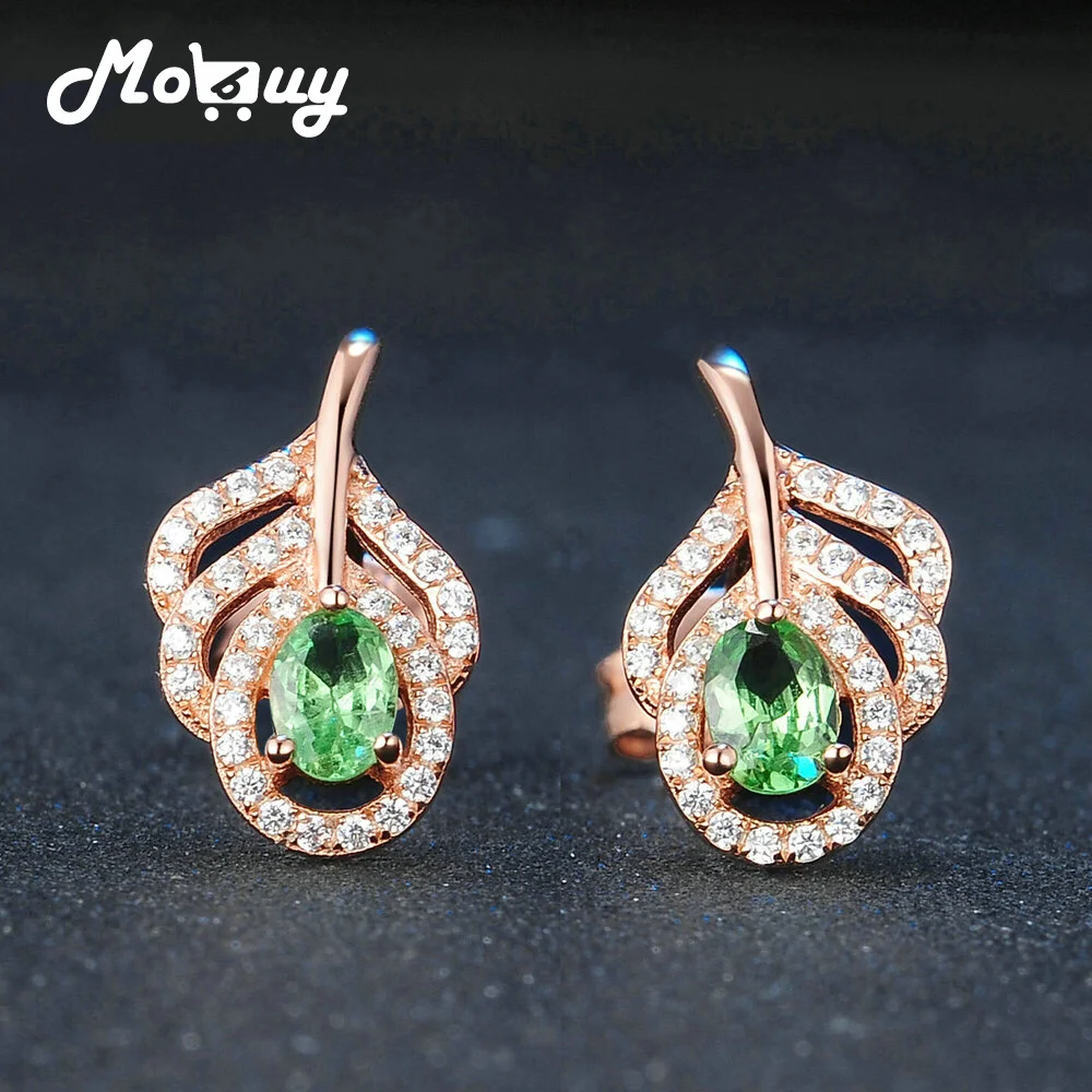 MoBuy 925 Sterling Silver Natrual Gemstone Green Peridot Leaf Stud Earrings For Women Rose Gold Plated Fine Jewelry MBEI021 | Украшения и