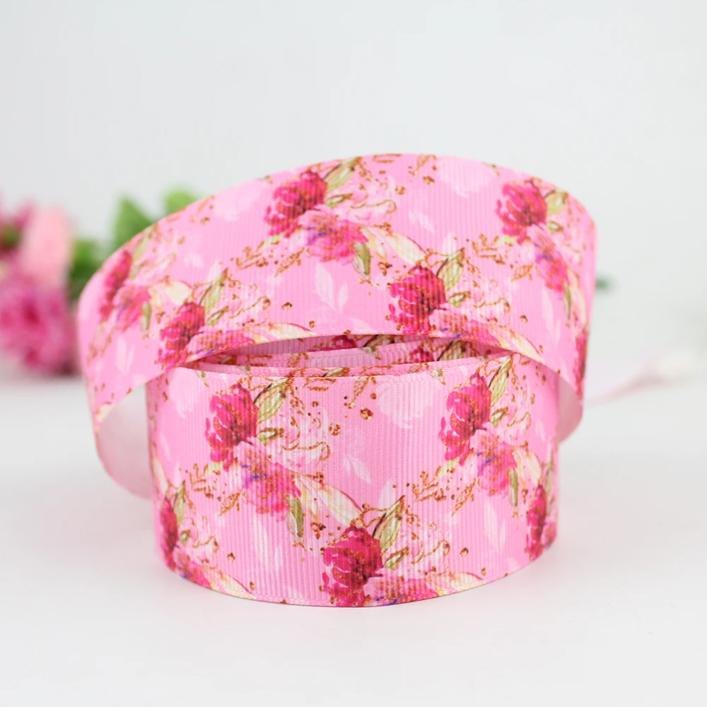 1-1/" дизайн Цветочная набивная лента 38 мм DIY handmadeHair Аксессуары материал свадебный подарок обертка, вечерние украшения