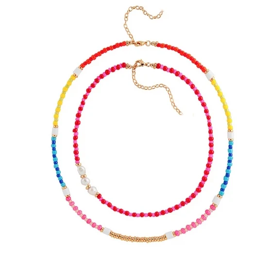 necklace set 2 Летнее богемное колье в стиле бохо с океанским приводом, колье из бисера, набор женских разноцветных бусин, пресноводный барочный жемчуг, многослойное ожерелье - Metal Color: necklace set 2